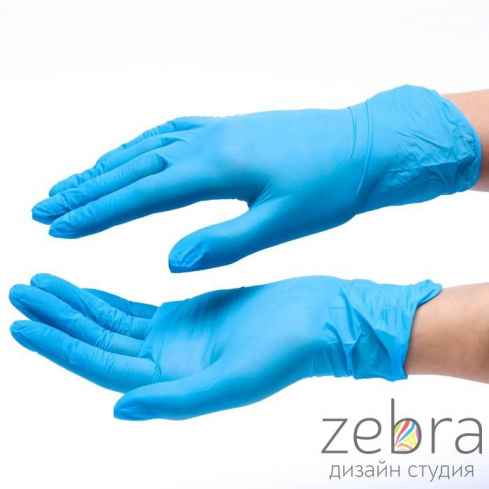 Перчатки защитные нитриловые, голубые, размер S